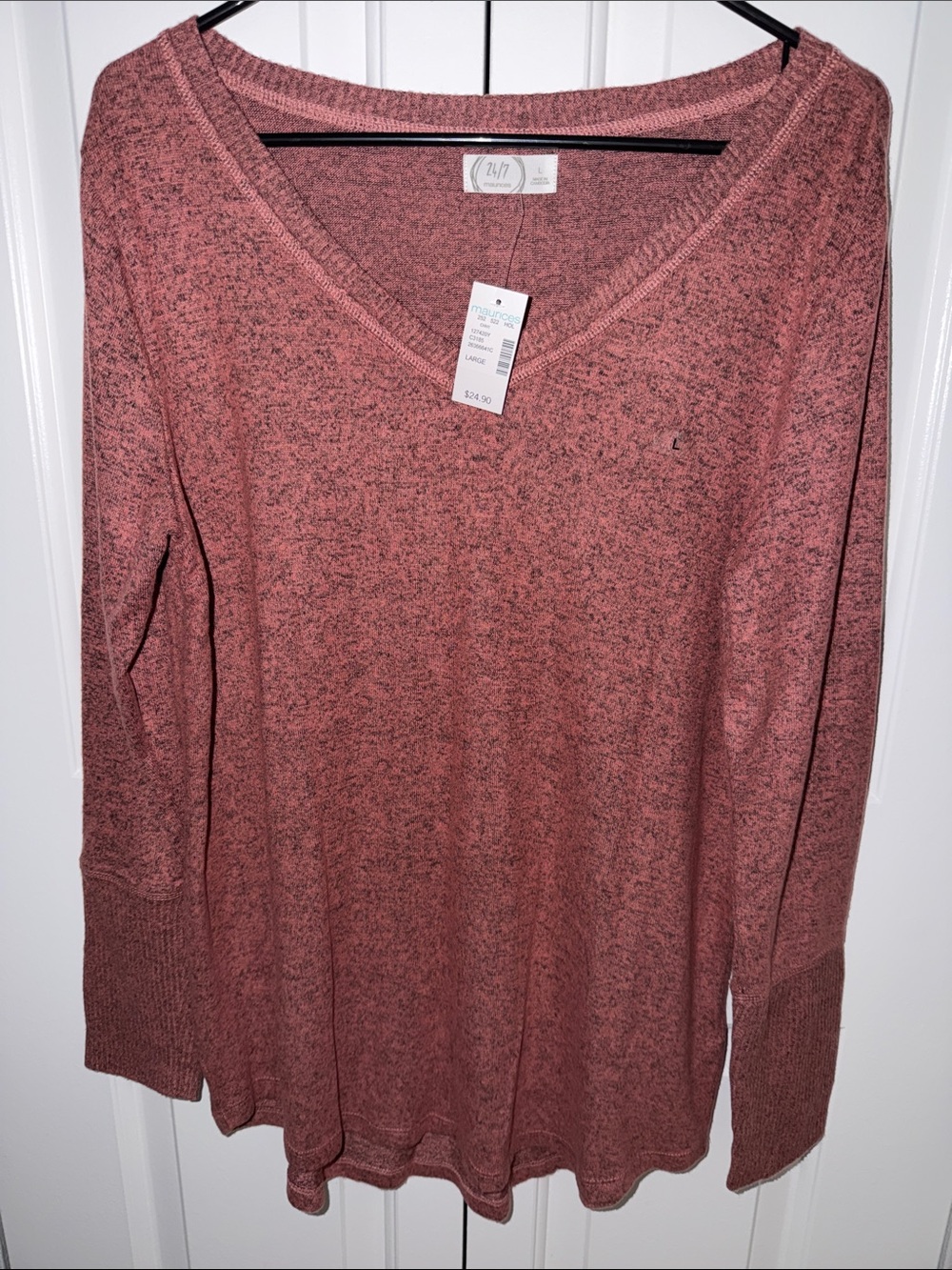 Maurices Dusty Rose V-Neck Long Sleeve Sweater